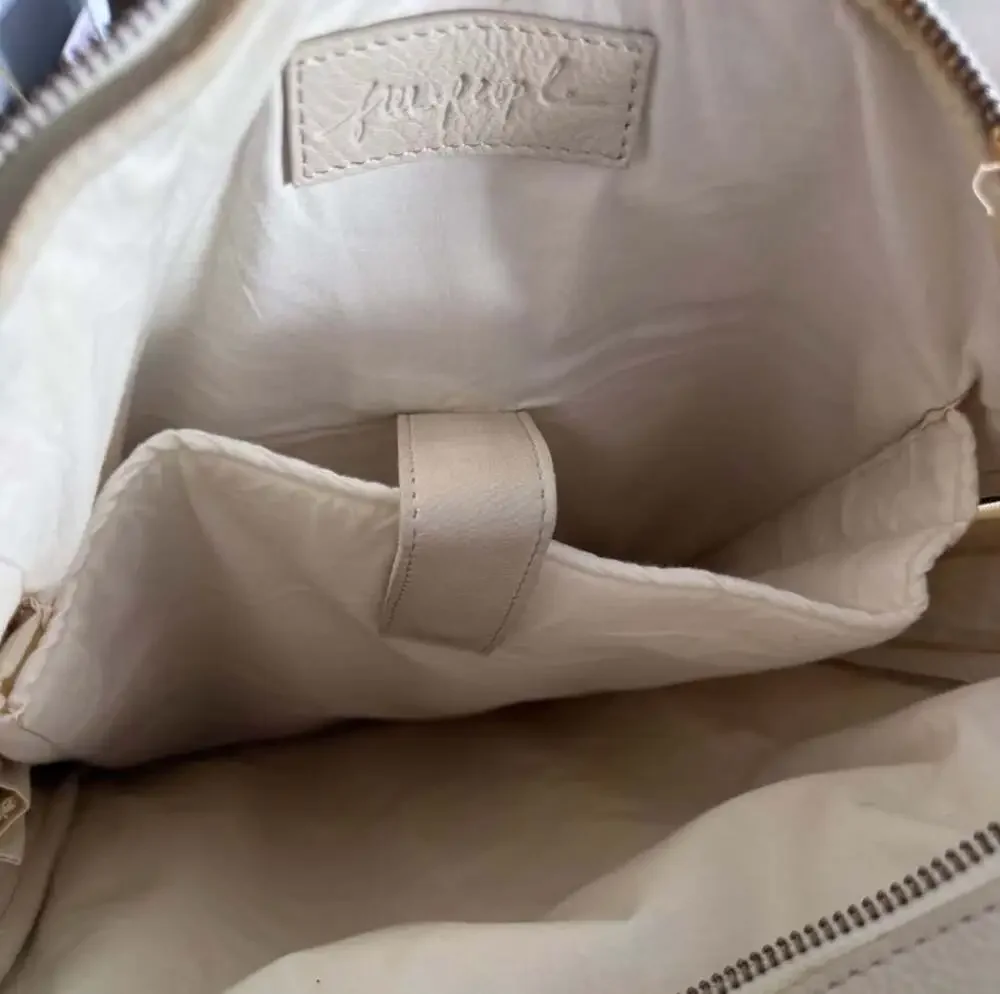 Free People East End Leather Laptop Backpack Off White Cream Beige